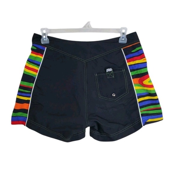 Vtg Y2K Ralph Lauren Polo Sport Shorts Swim Trunks Mens 32 Black Rainbow (33x5) - Picture 2 of 11